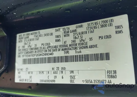 2016 Ford F-150 Xlt from USA, damaged, VIN 1FTEW1EF2GKD99340